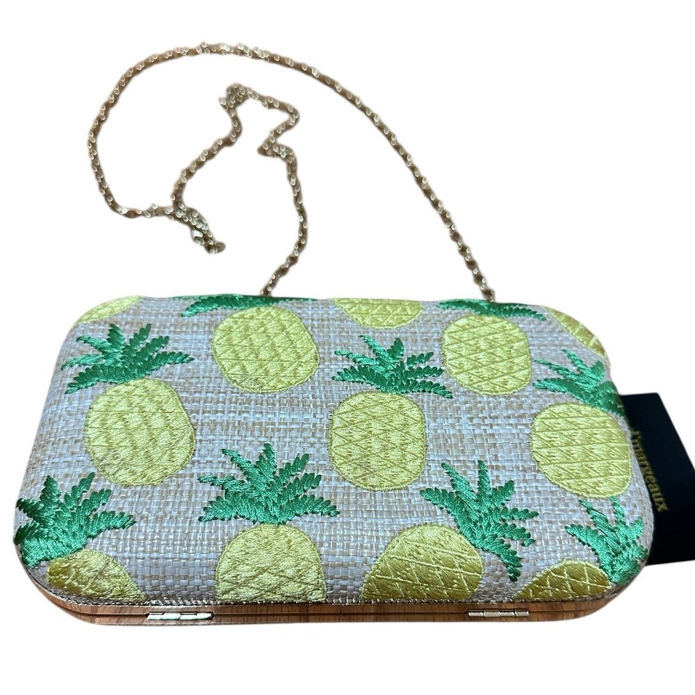 D’margeaux New York Straw Pineapple Clutch Crossbody Purse With Golden Chain NWT